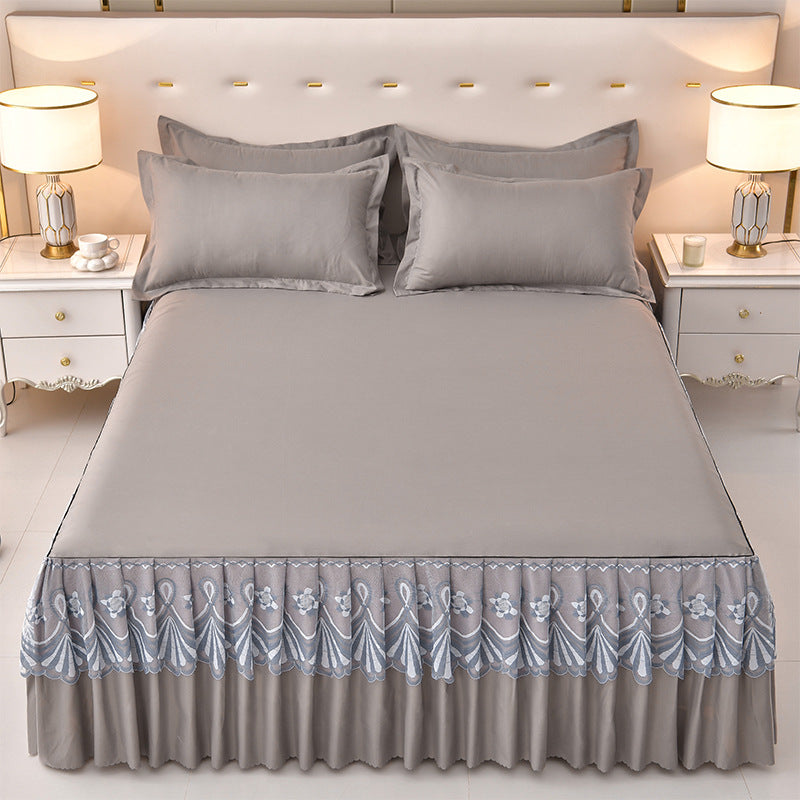 Solid Color Lyocell Cotton Fine Brushed Lace-Trimmed Bed Skirt - Calm Cloud Bedding